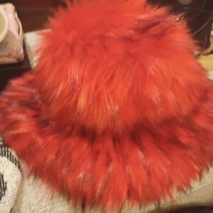Vibrant Red Faux Fur Bucket Hat